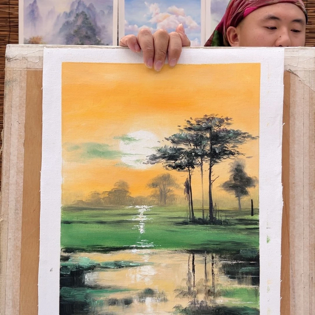 油画行路人小院绘画作品竞拍