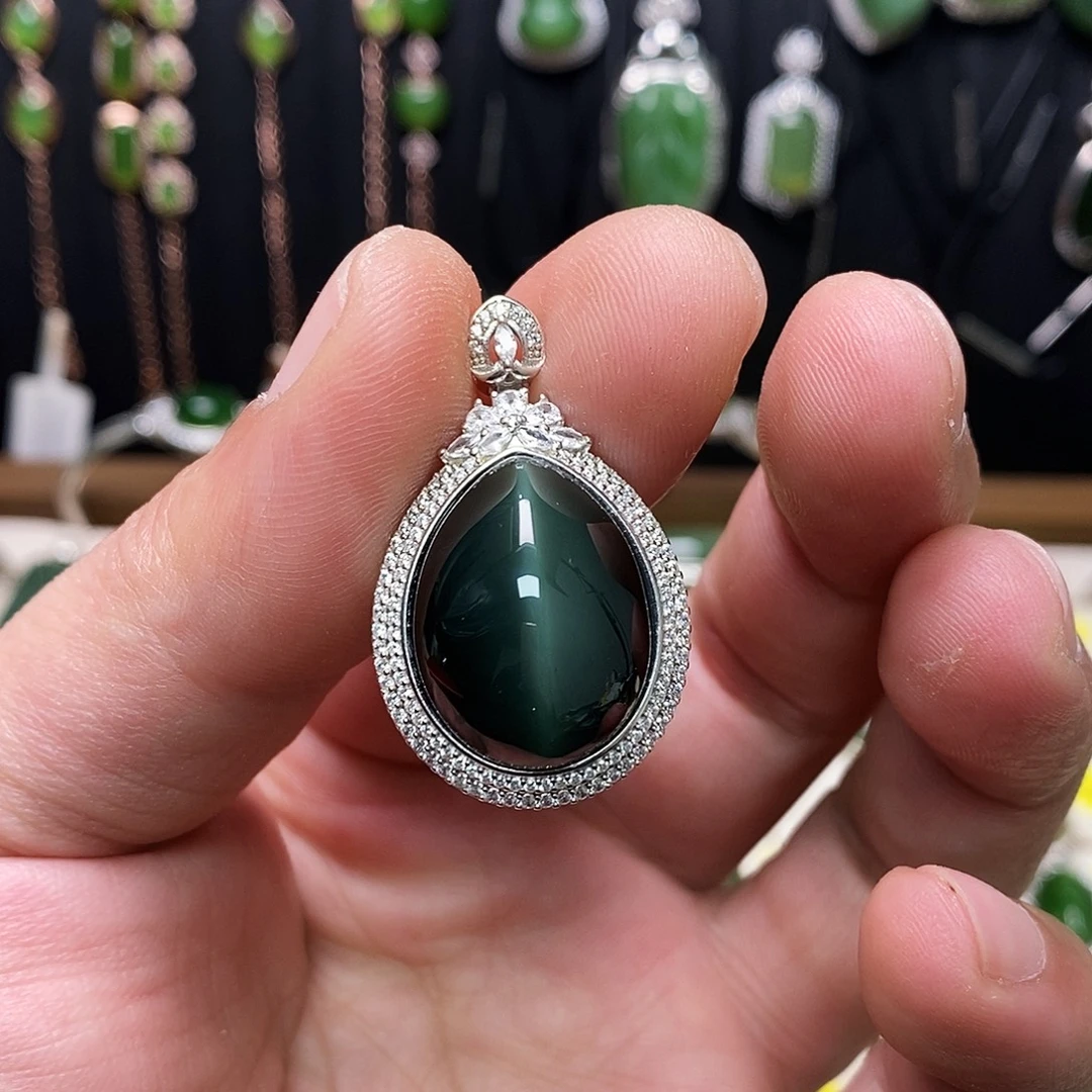 和田玉（碧玉）银S925镶嵌颈饰