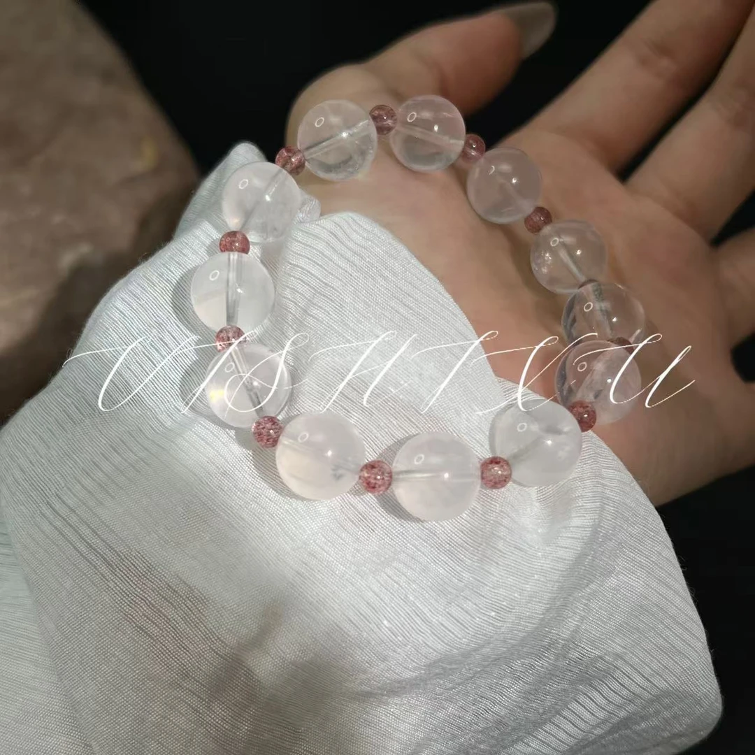 【草莓大泡泡】天然六芒星光粉水晶草莓晶女款单圈温柔风多样性发