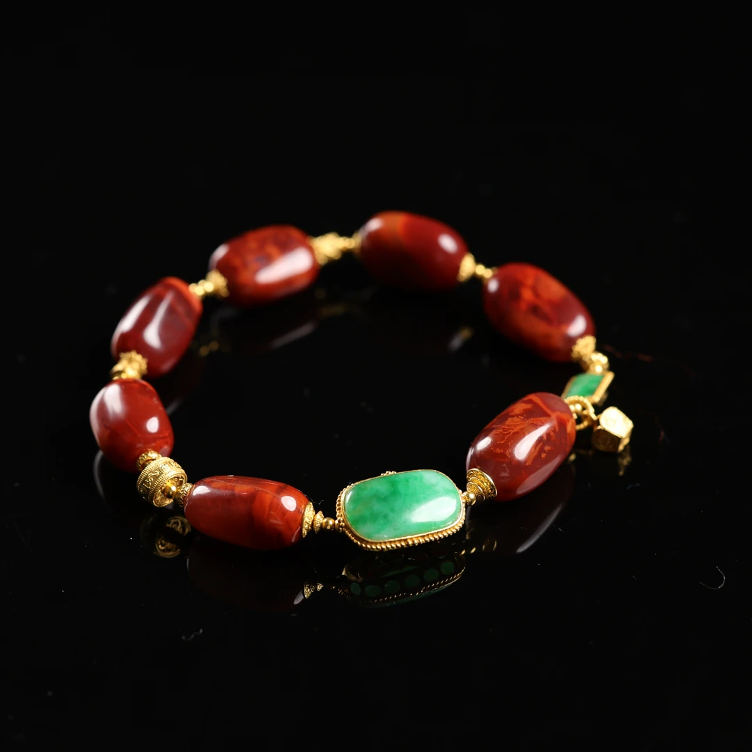 “彼岸”原创设计精品天然原矿南红翡翠方牌随型手串