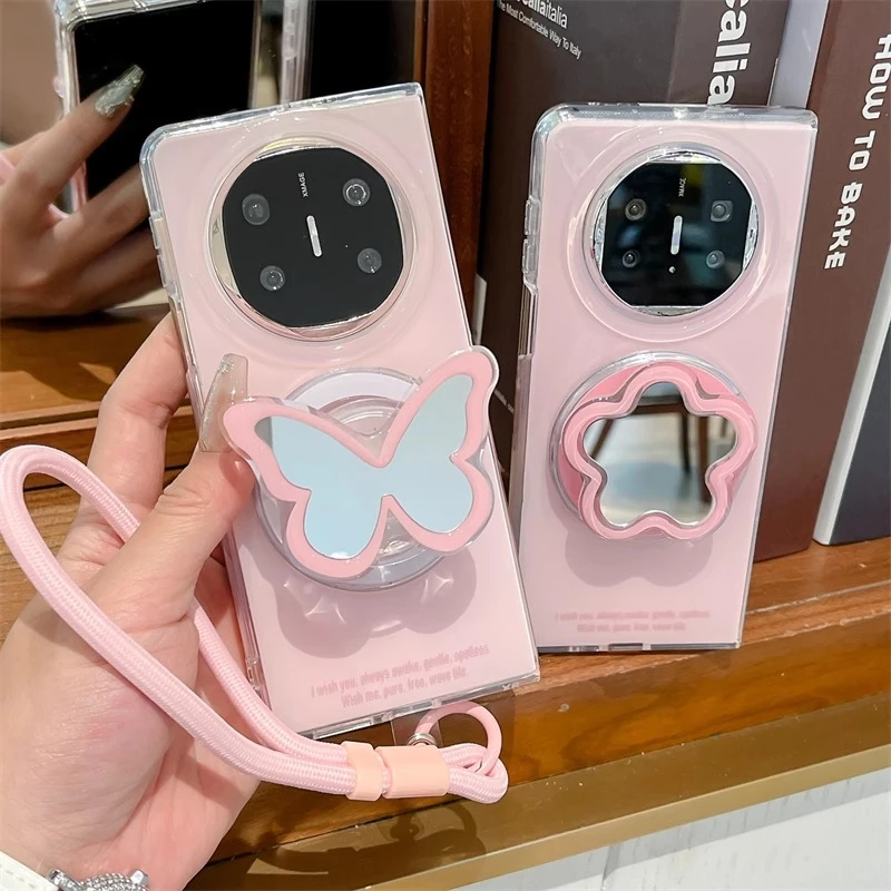 简约蝴蝶镜子磁吸支架适用华为matex6手机壳X5折叠屏x3典藏版手绳