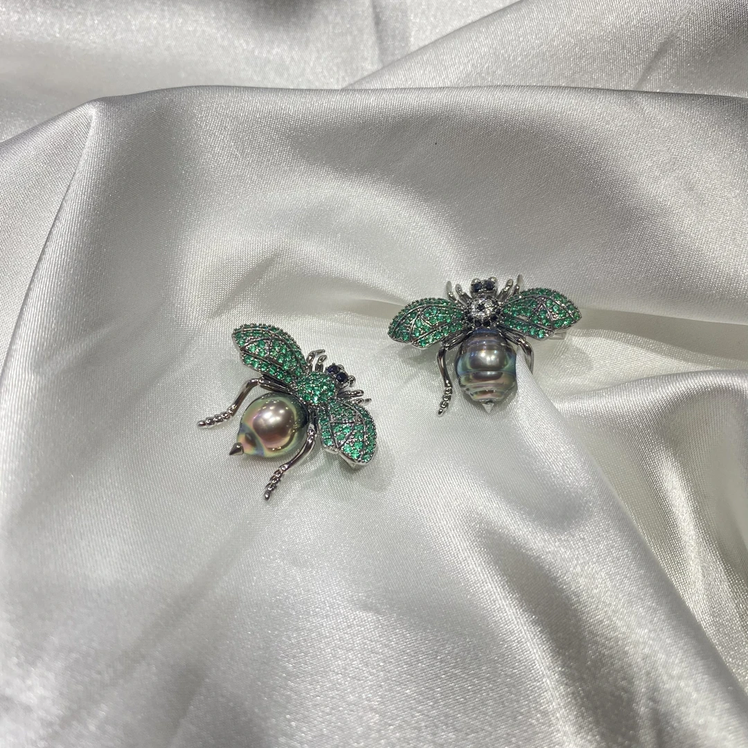 大溪地海水螺纹珠小蜜蜂胸针立体灵动时尚百搭10-11mm多样发一