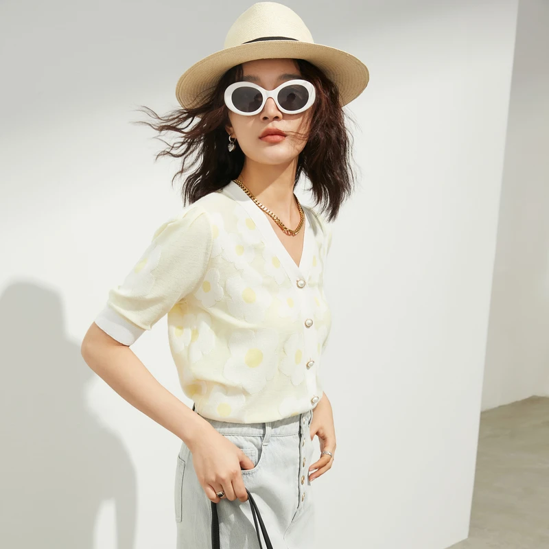 FF||仿佛短袖针织衫女V领薄款T恤学院风FZ00752