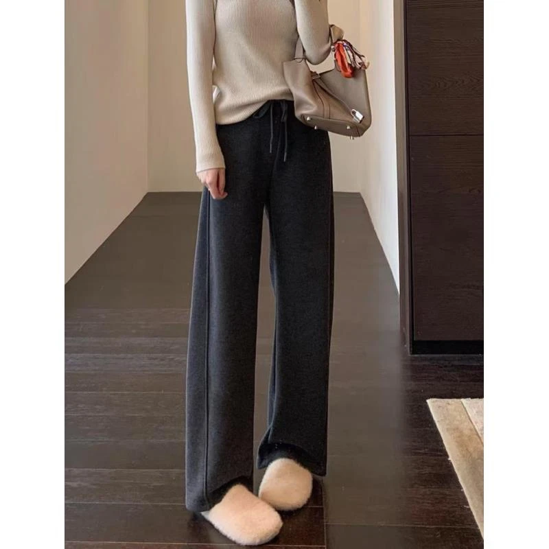 【一条过冬】加绒加厚保暖高腰宽松显瘦直筒裤女阔腿裤2024秋冬新款