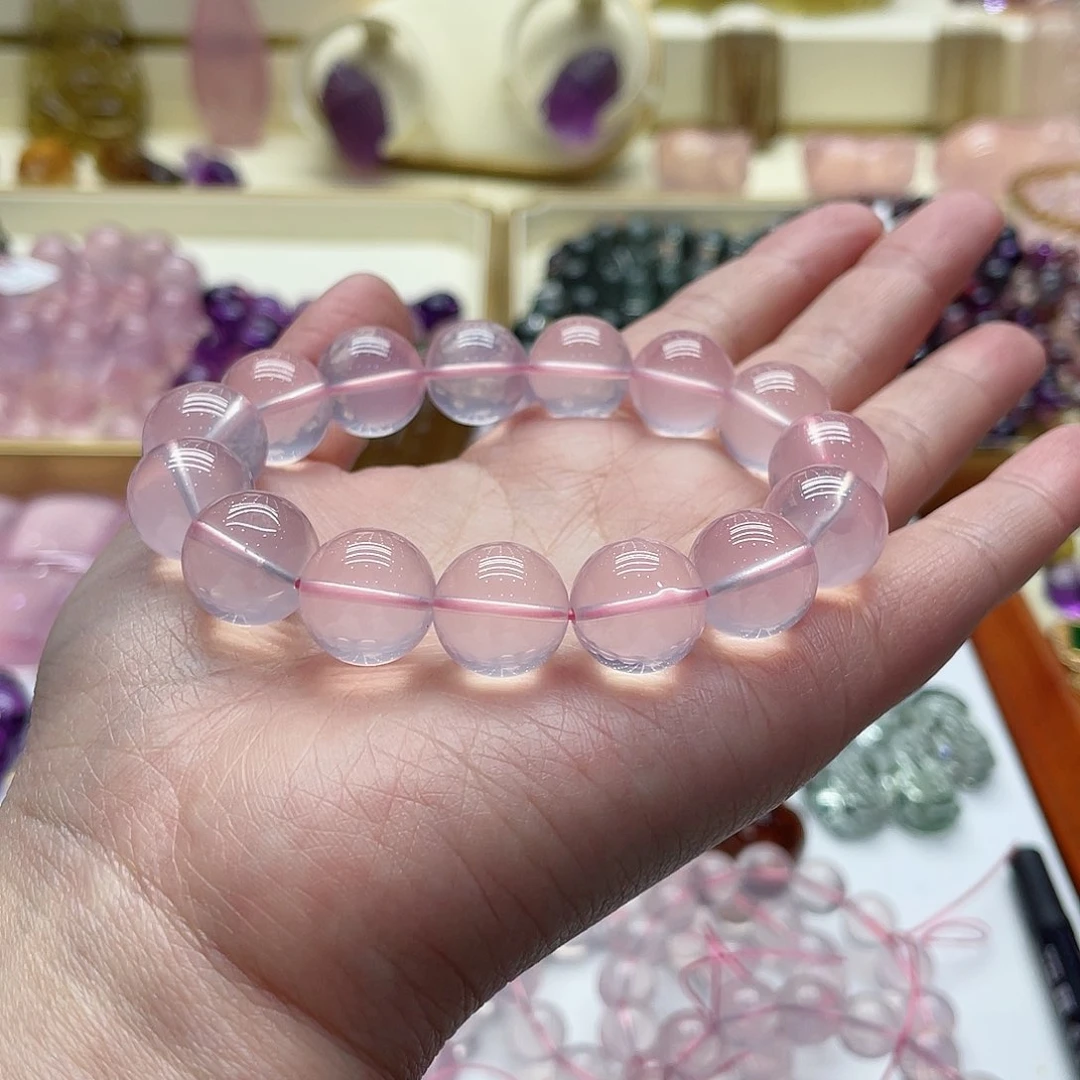 芙蓉石手链未镶嵌粉晶13mm