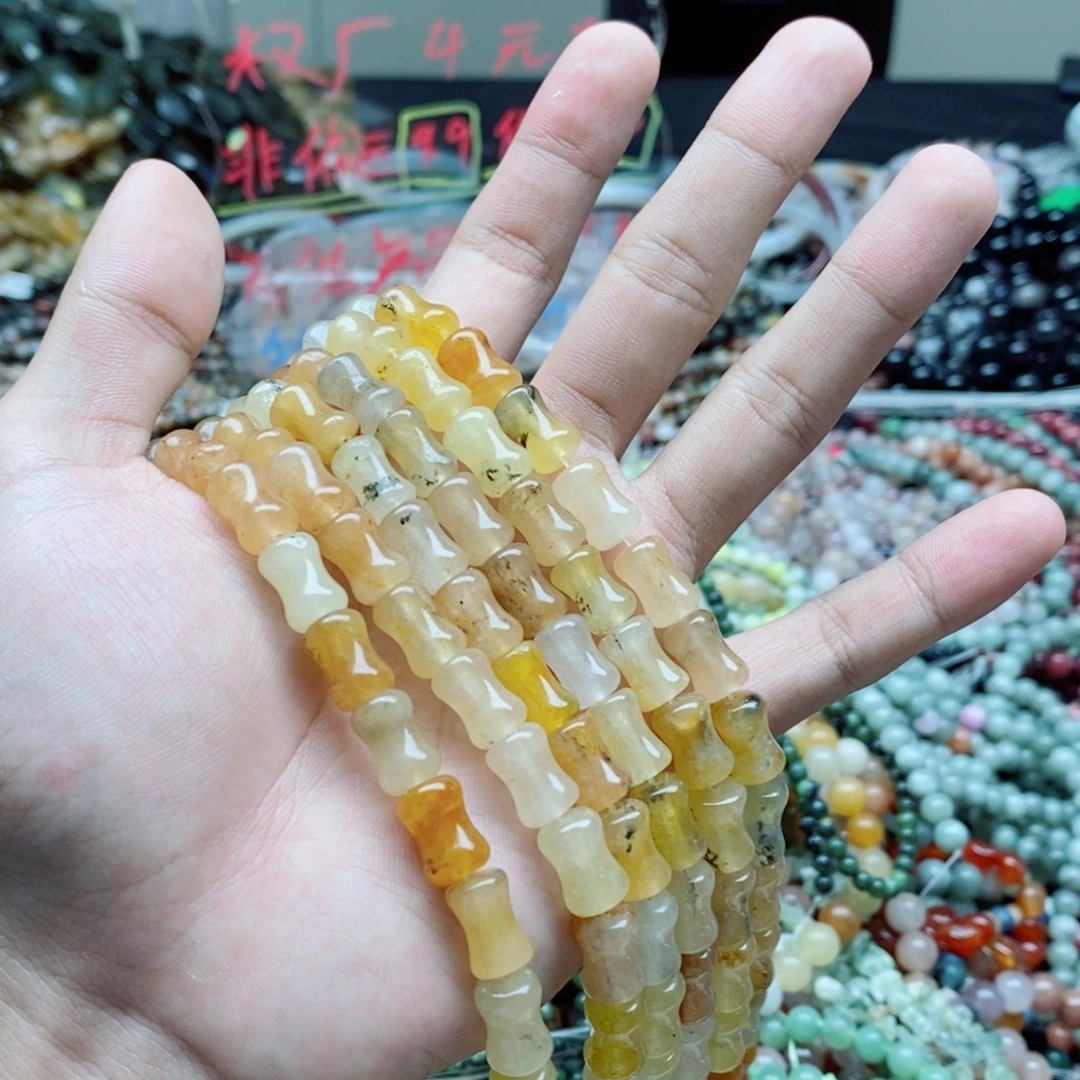 未镶嵌玛瑙/玉髓珠宝半成品一条天然12X8mm金丝玉竹节