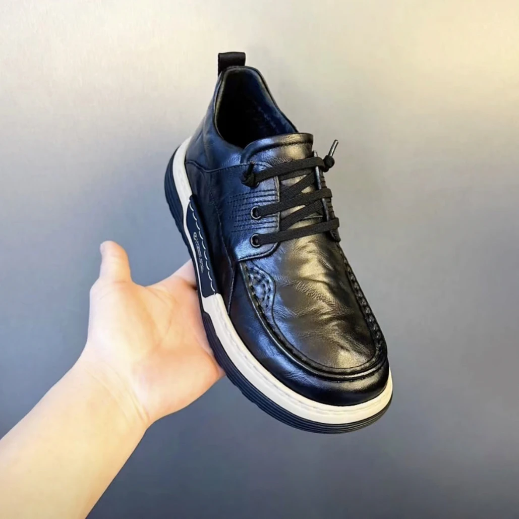 加绒保暖圆头防滑真皮软底舒适百搭休闲皮鞋男鞋秋冬