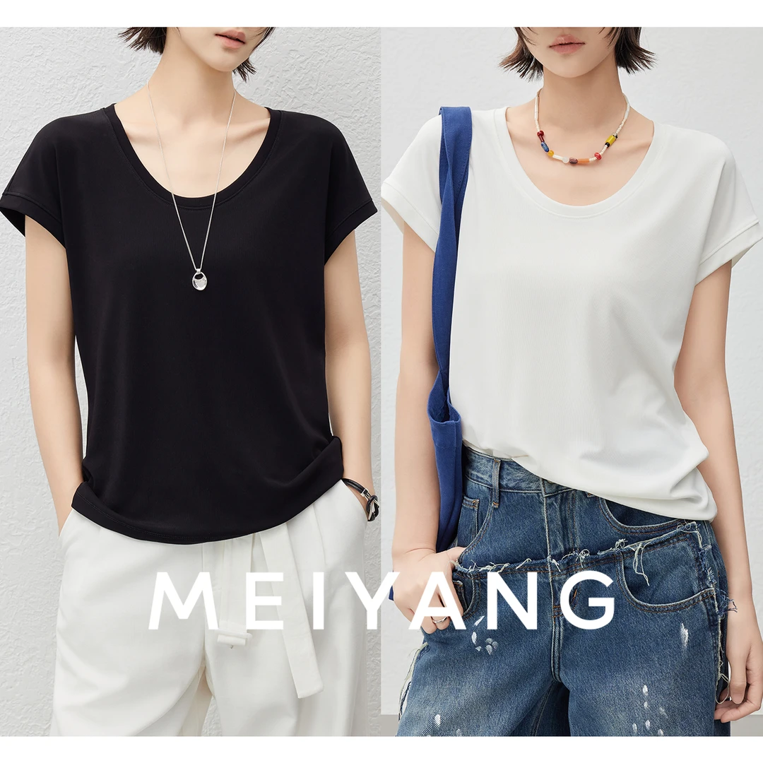 美洋MEIYANG汤勺T【商场同款】凉爽醋酸针织连肩袖简约百搭宽松上衣