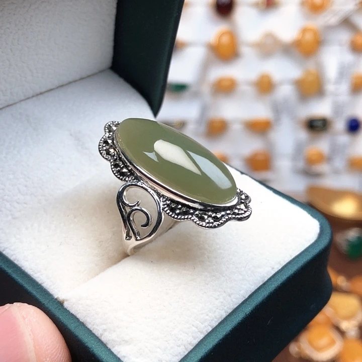 和田玉银S925镶嵌戒指