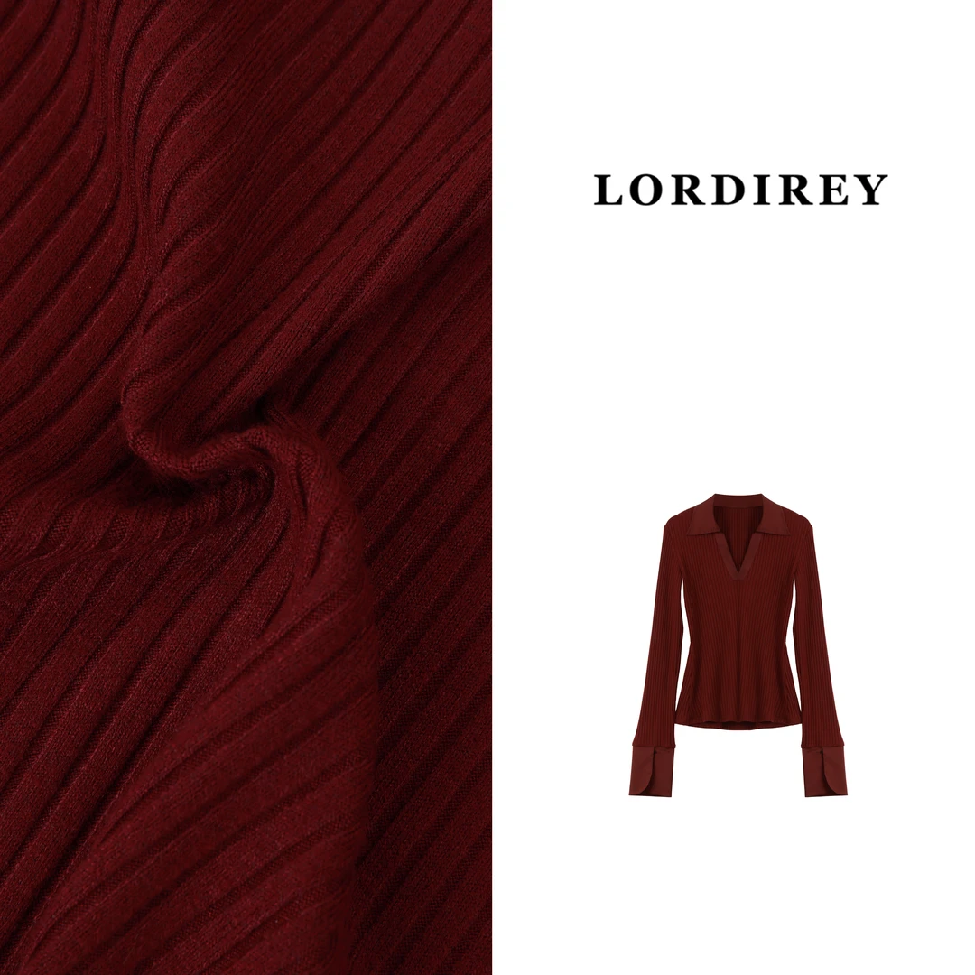 LORDIREY法式气质冬季韩系polo领v领长袖针织衫