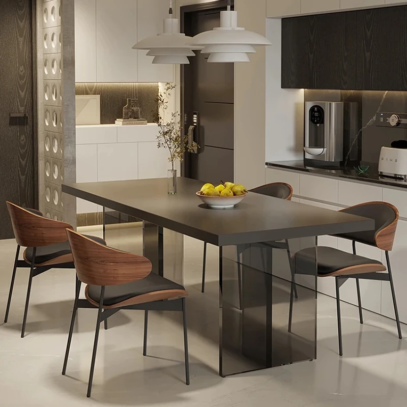 亚克力岩板餐桌椅现代简约轻奢全托板下挂纯黑色小户型长方形饭桌