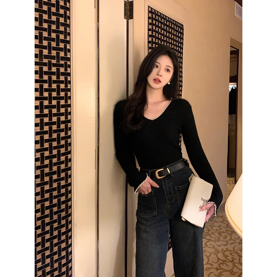 长袖打底衫2025春秋新款设计感黑色内搭毛衣高级秋冬内搭打底衫