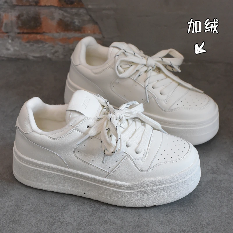 欧洲站女鞋爆款巨好看加绒厚底小白鞋女2025冬季新款保暖运动板鞋