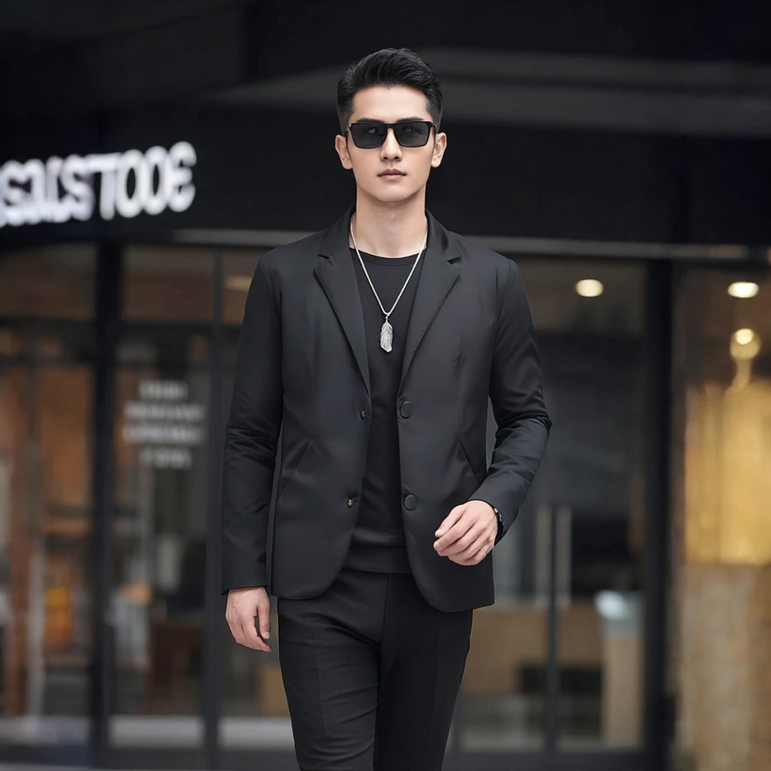 修身感潮流休闲西装羽绒服男冬季2025新款白鸭绒保暖黑色西服外套
