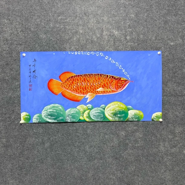 手绘国画珐琅彩金龙鱼尺寸50Ｘ100装饰画客厅沙发背景画餐厅壁画