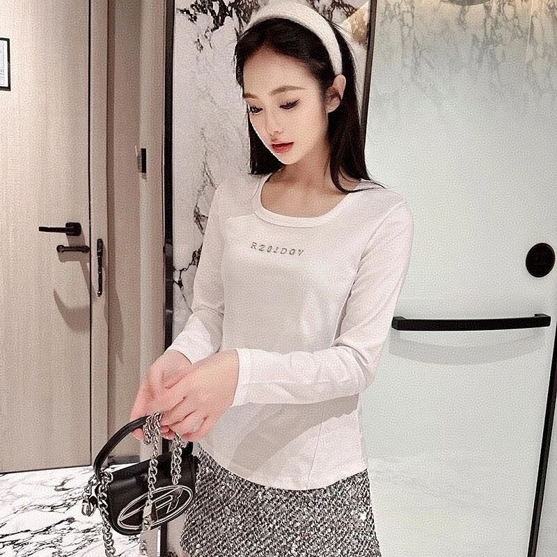 春季新款长袖T恤女圆领上衣打底长袖小衫气质薄款弹力小衫