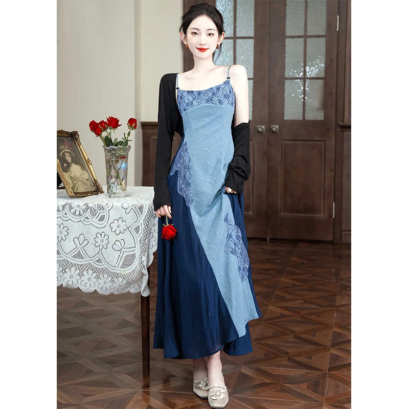 春夏穿搭温柔风清冷防晒开衫上衣搭配新中式国风吊带连衣裙两件套