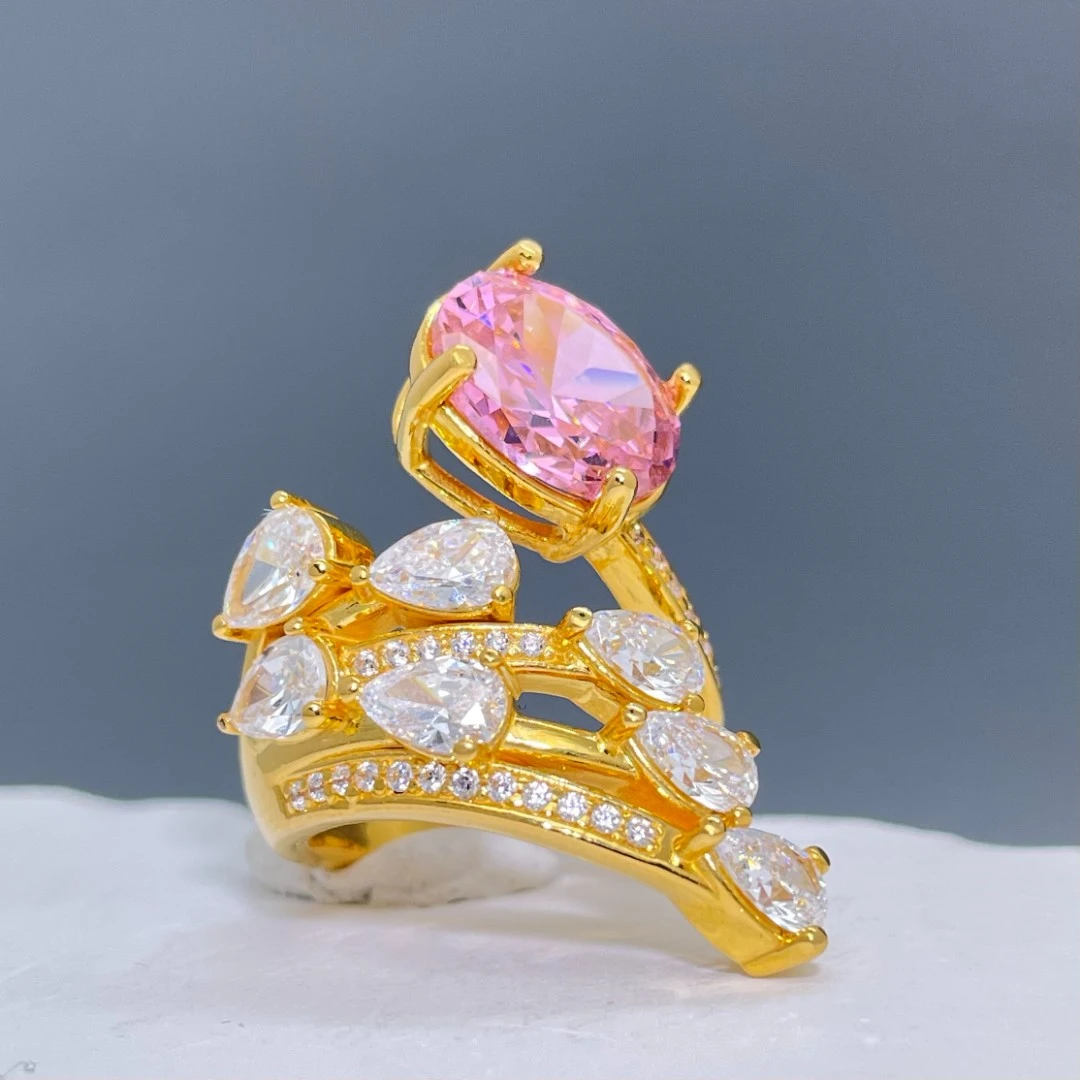 粉红女郎-足金999黄金镶嵌女戒净金重4.02克固口13圈口