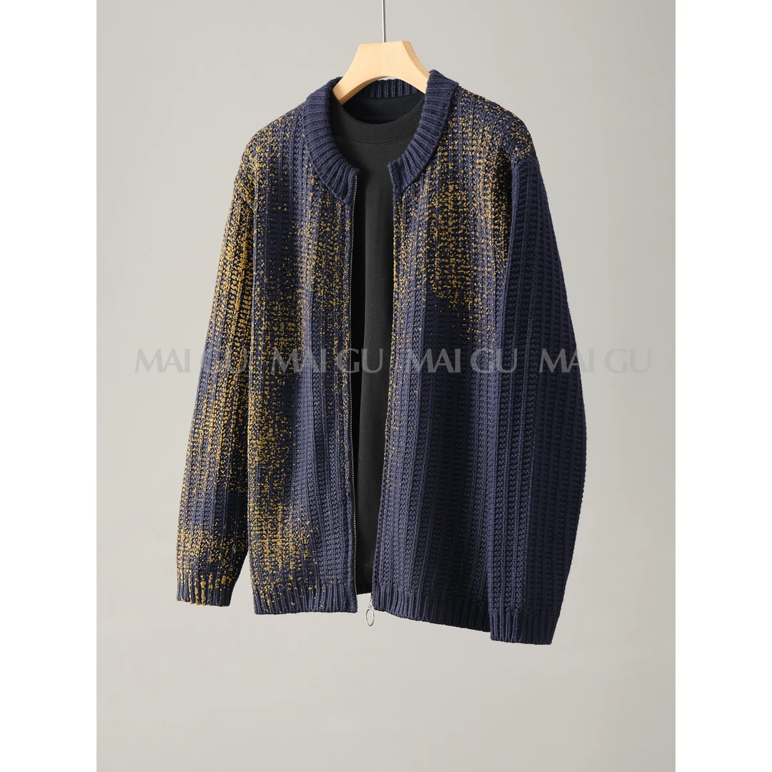 【MAIGU】【纤绒纱肌理纹针织】秋冬高定圆领新贵老钱风泼墨开衫外套