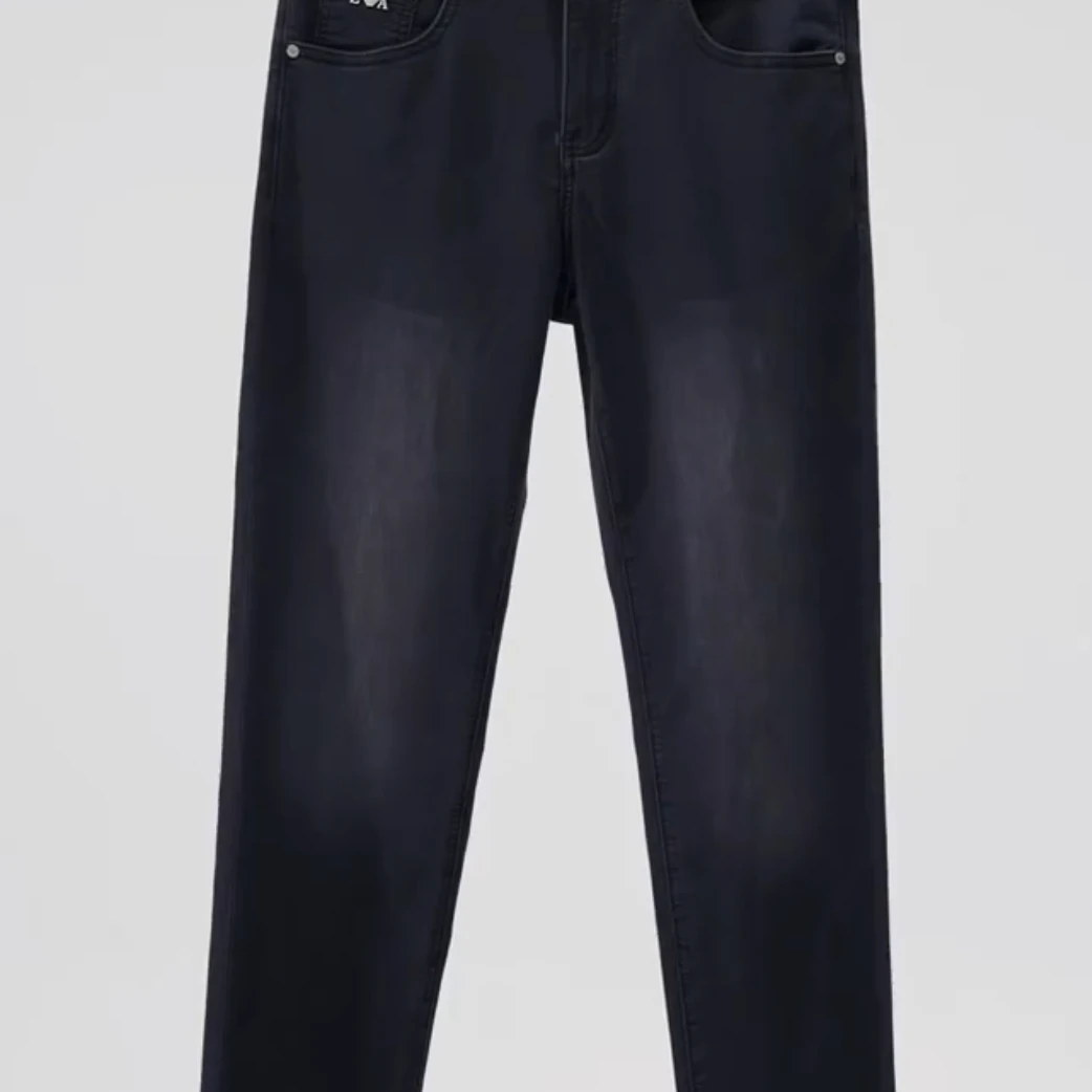 秋冬厚款男牛仔裤子黑灰色轻奢修身小直筒水洗百搭弹力休闲裤长裤