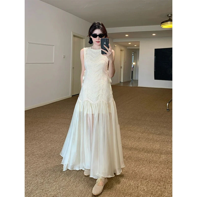 法式高级感拼接收腰显瘦背心连衣裙秋季新款小众无袖气质A字长裙