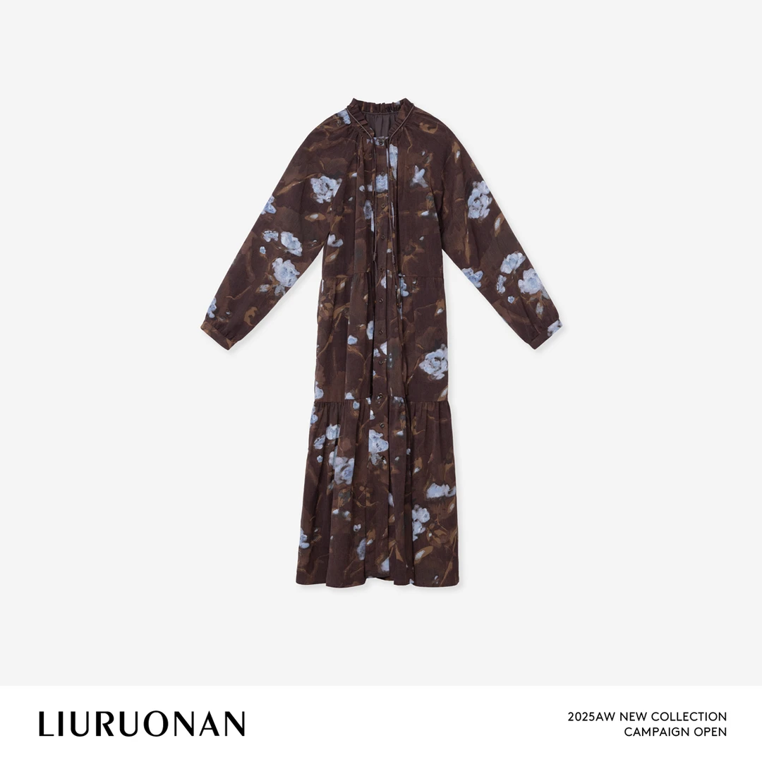 LIURUONAN | 9.28四周年【雪兰】复古气质木耳领碎花长袖连衣裙秋冬