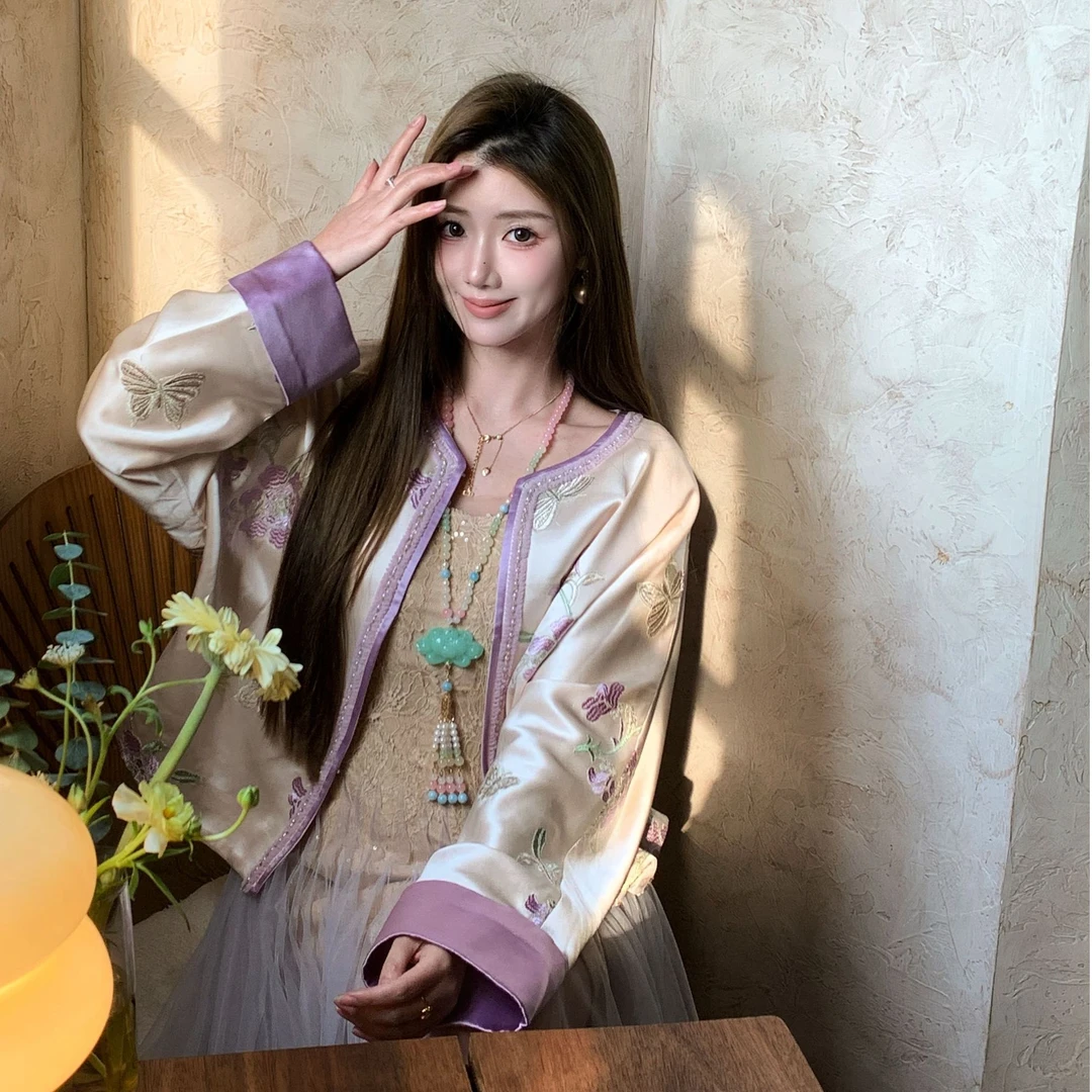 冰冰来了【庄生蝶梦重工新国风改良刺绣外套缎面钉珠中式上衣27111