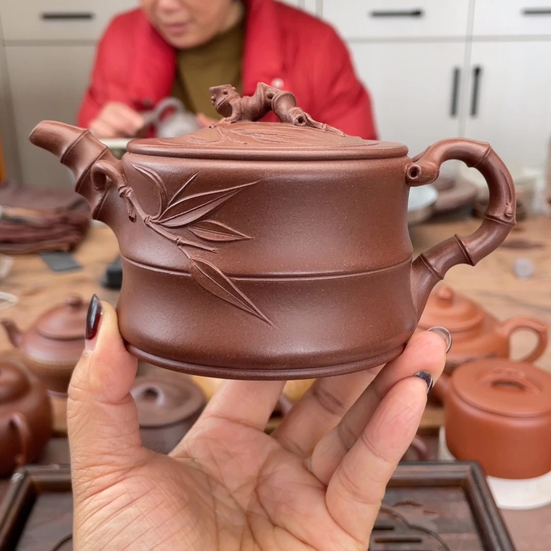 紫砂茶壶独**头底槽清两节竹段