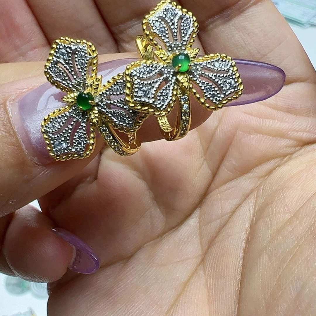 翡翠银S925镶嵌耳饰春****》天然缅甸A货翡翠