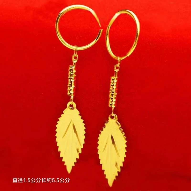 铜合金耳饰 时尚精美【圆管亮面树叶耳环】女款气质经典百首搭饰品