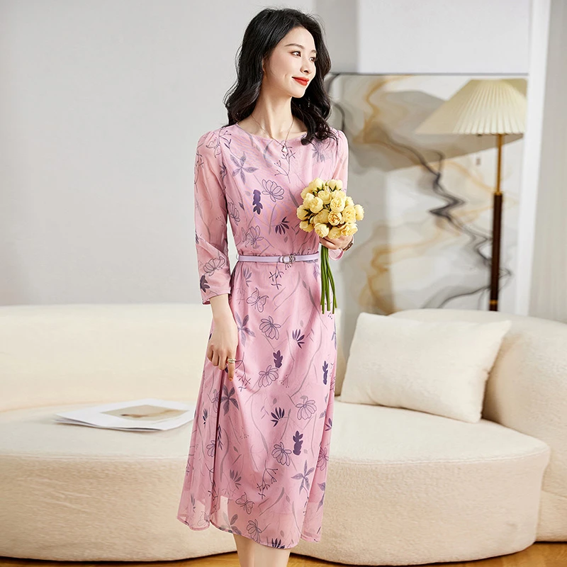 2025新款大码女装夏显瘦拼接蕾丝荷叶袖裙子胖妹妹遮肚雪纺连衣裙