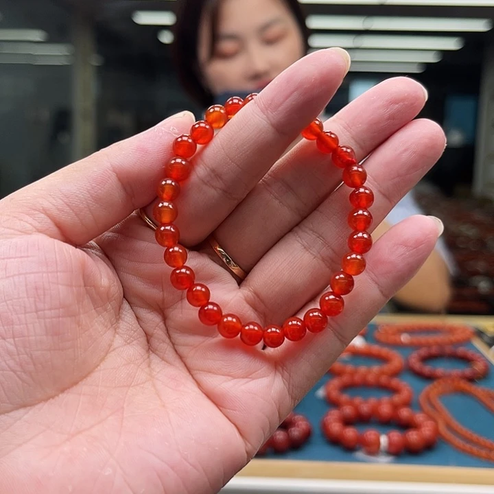 南红玛瑙未镶嵌冰红圆珠单圈6mm