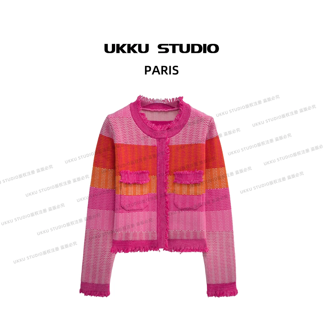 小尧【UKKUSTUDIO】休闲设计师百搭时尚小香风拼色针织开衫313443