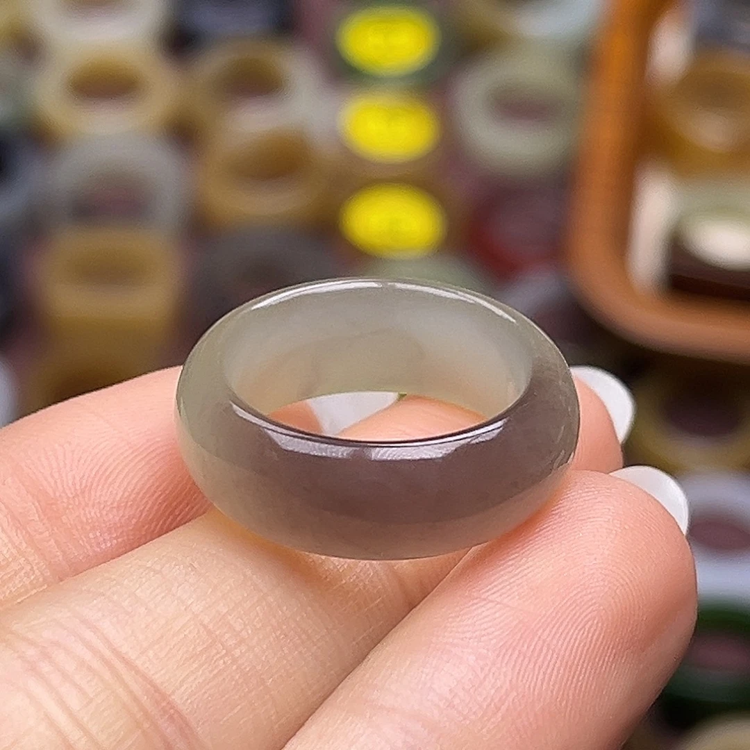 和田玉未镶嵌戒指17.4冰紫翠