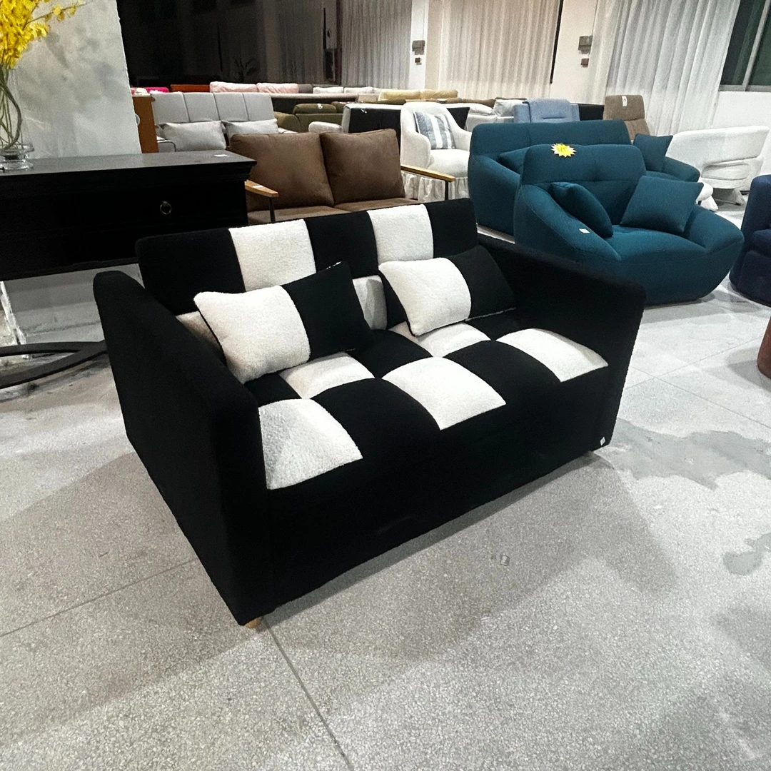 简约小尺寸棋盘格沙发床卧室书房可用绒布加厚东莞工厂直销