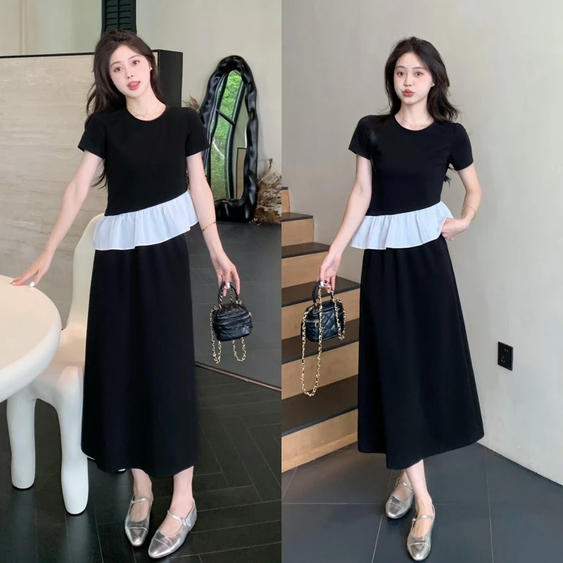 6585-春夏女装夏装新款别致荷叶边上衣高腰设计感半身裙两件套