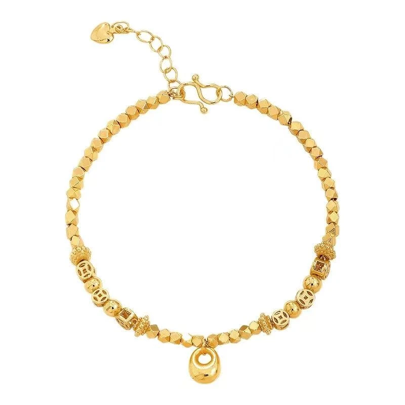 铜合金手链 YUNSHANG/云上碎金子ins菱形珠手链小众纯手工可调节