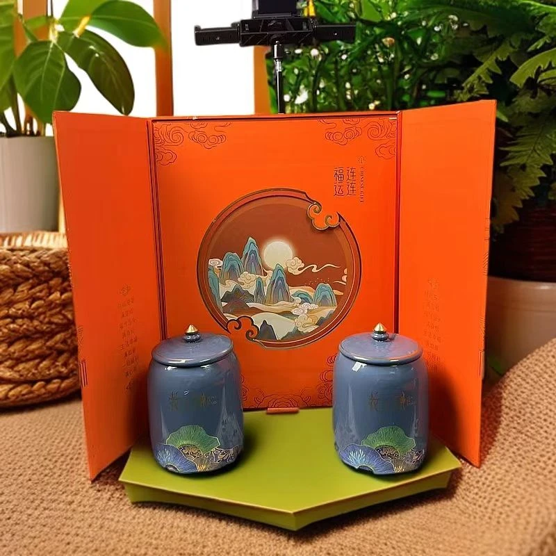 陶瓷罐装新茶黄金芽绿茶清香高档礼盒陶瓷两罐送礼礼盒装