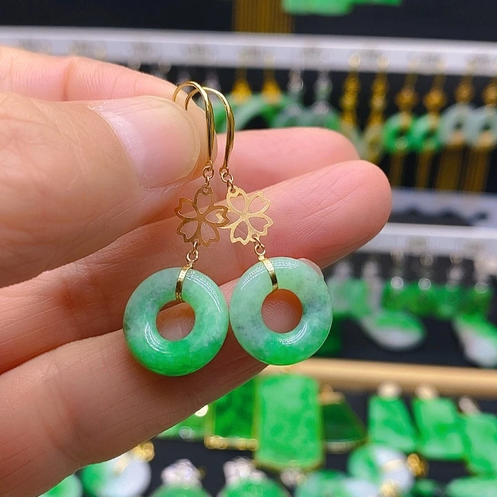 翡翠吊坠(赠链)18K金镶嵌耳坠