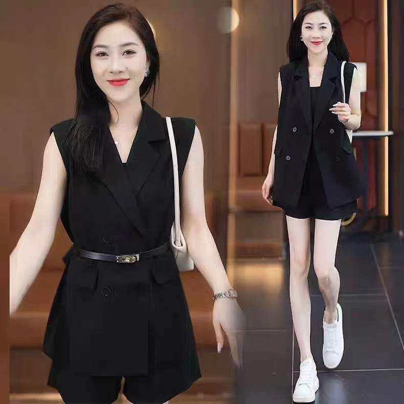 无袖薄西装短裤套装女2025夏季新款时尚气质高级感马甲职业两件套