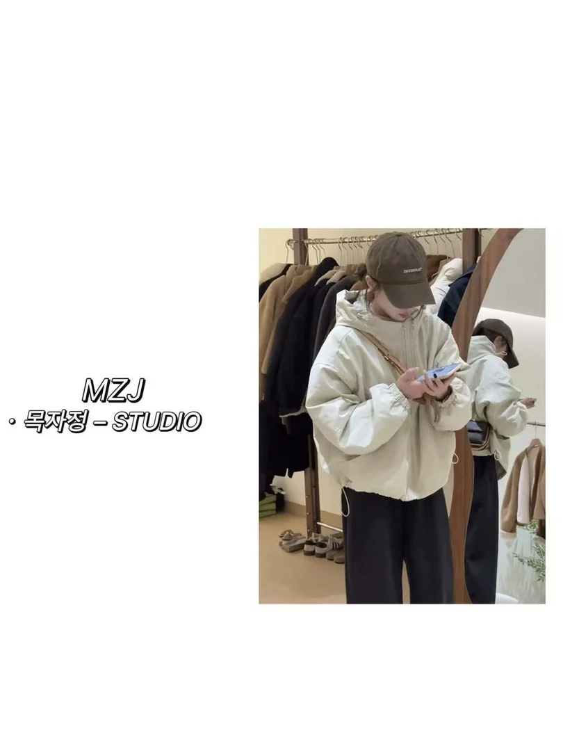 木子静-「甜心冲锋」韩系秋冬百搭通勤时尚连帽加棉短外套-226