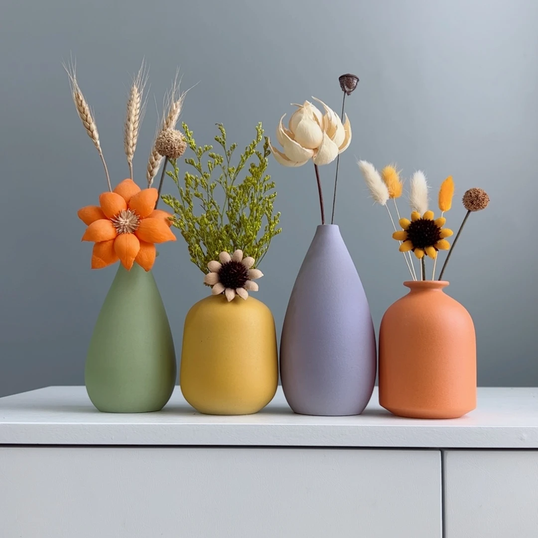 摆件陶瓷小花瓶摆件含花总高约20-30cm