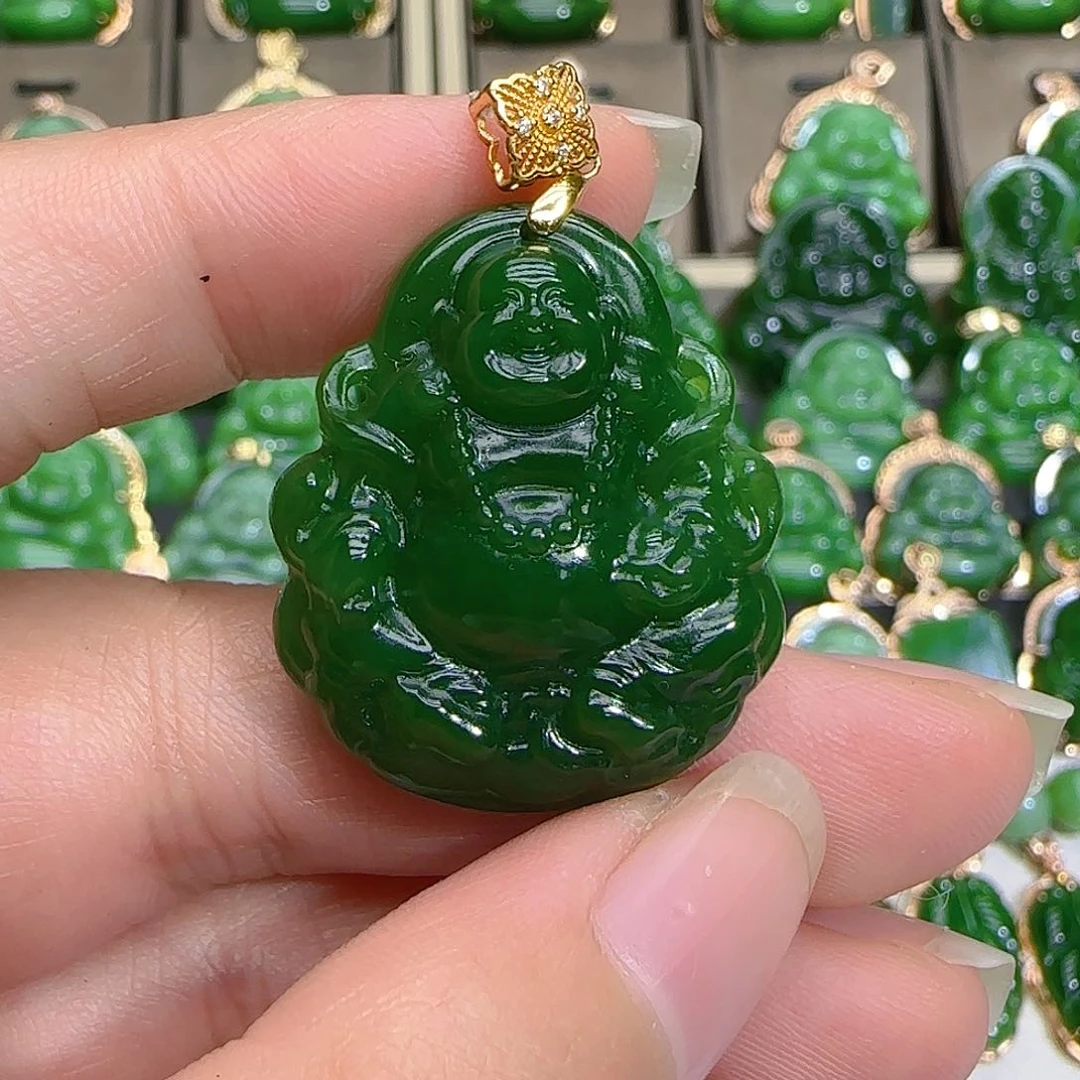 和田玉（碧玉）吊坠(不含链)18K金镶嵌