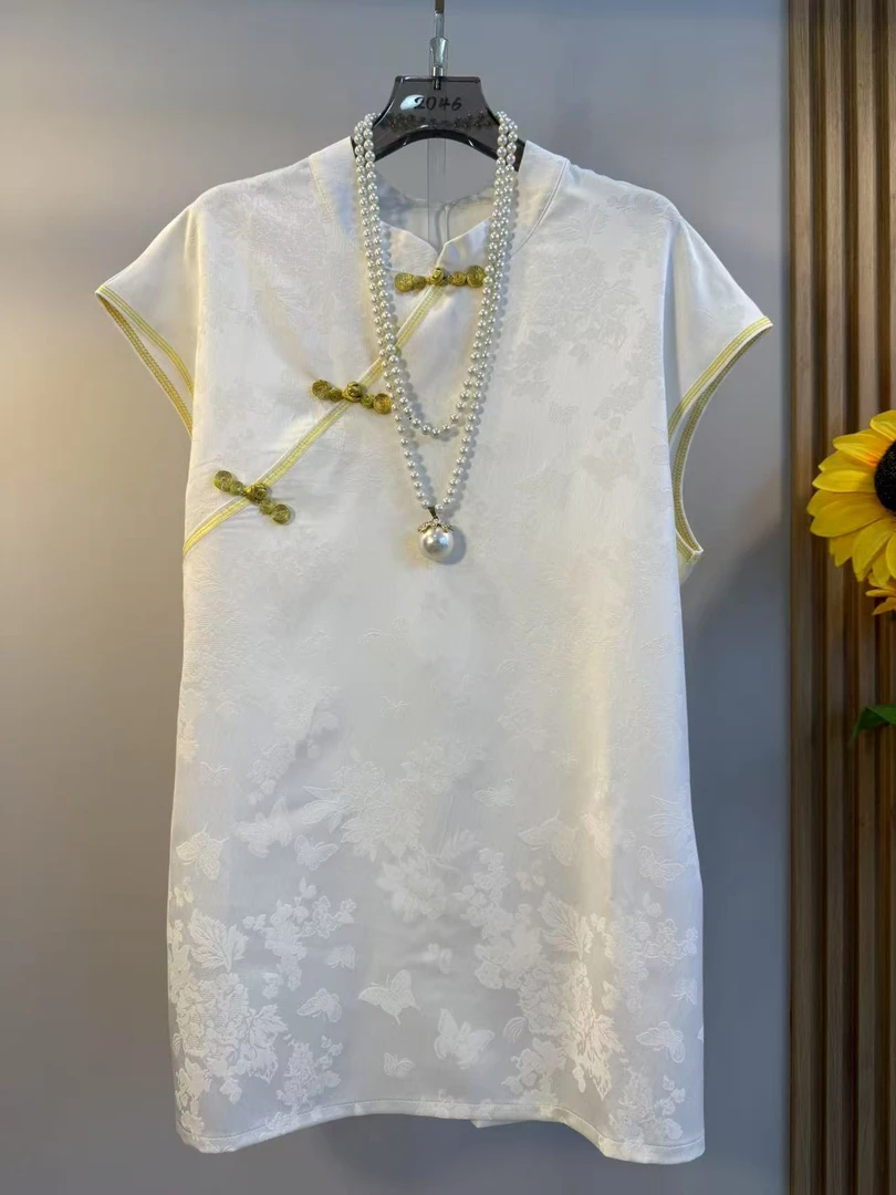 胖妹妹立领盘扣侧开叉暗纹上衣加大码女装改良新中式收腰气质小衫