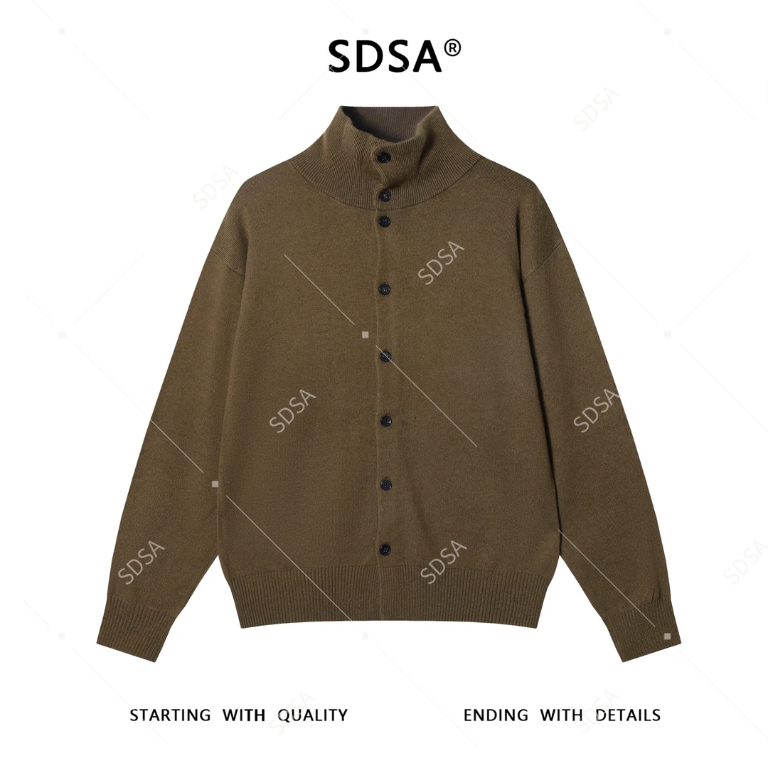 SDSA男士秋冬新款痞帅男装纯色高领纽扣开衫毛衣百搭时尚针织衫