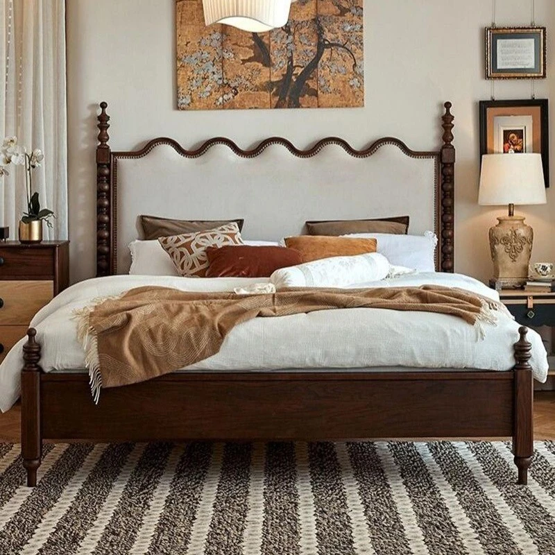 塞纳床酒红色法式复古中古1.8米实木床双人床全实木主卧婚床