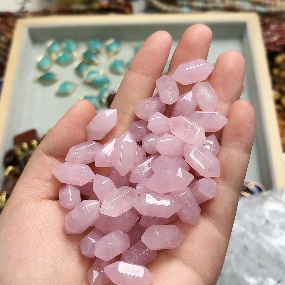 未镶嵌玛瑙/玉髓珠宝半成品9×20粉晶双尖2颗