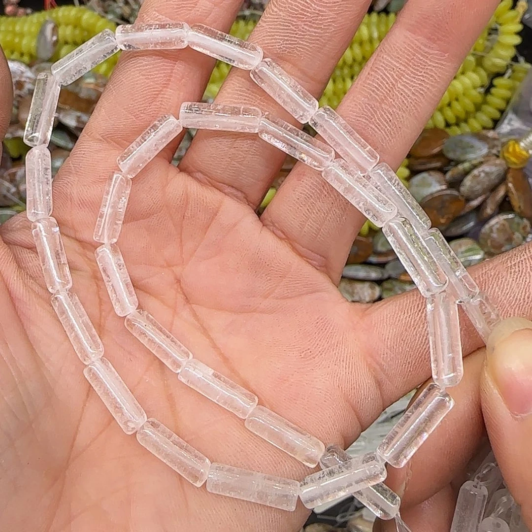 玛瑙/玉髓合金珠宝半成品白水晶4mm管珠一条