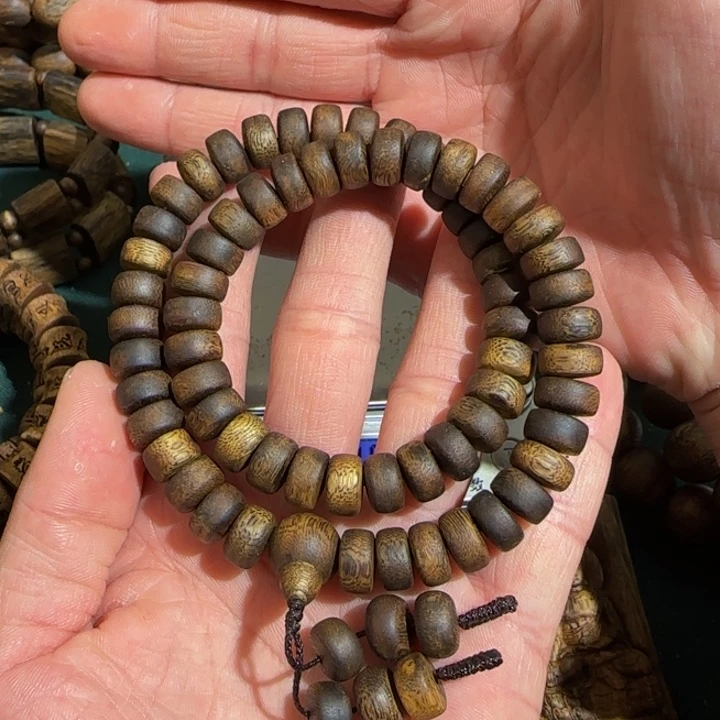 沉香手串海南透顶绿算盘珠双圈1.0高货22克➕多样性发一