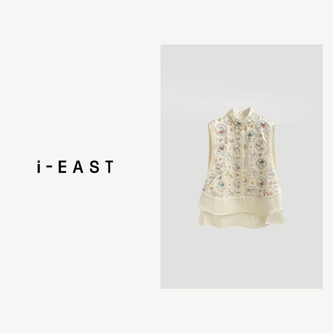 i-EAST 清风白茶~新 中式重工绣花无袖马甲外套-3D E6065